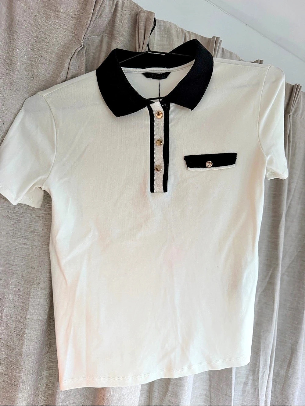 ZARA Color Block Polo Shirt White & Black Small NWT